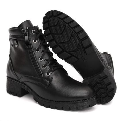 Imagem de Bota Coturno Feminino Tratorado Preto Casual Zíper Lateral Confort Flex