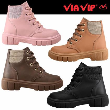 Imagem de Bota Coturno Infantil Feminina Via Vip Botinha Estilo Tratorada Brilho Conforto