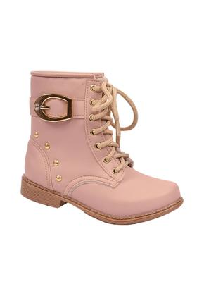 Imagem de Bota Coturno Infantil Menina Cadarço Fivela Nude