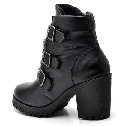 Imagem de Bota Coturno KRN Shoes de Couro Cano Curto com Tiras com Fivelas e Salto Grosso