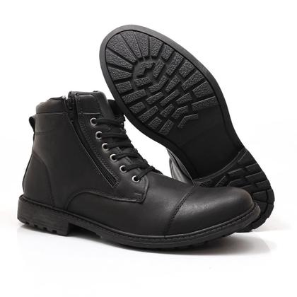 Imagem de Bota Coturno Masculina Cadarço Zíper Bico Redondo Conforto