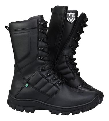 Imagem de Bota Coturno Militar Cano Alto Ziper Calce Fácil Resistente Confortável