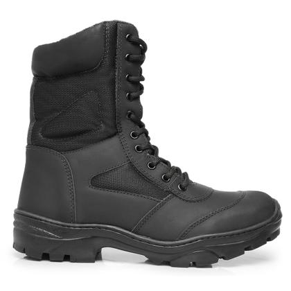 Imagem de Bota Coturno Militar Couro Adventure Cano Alto Fechamento Cadarço Biqueira Reforçada Sola Borracha
