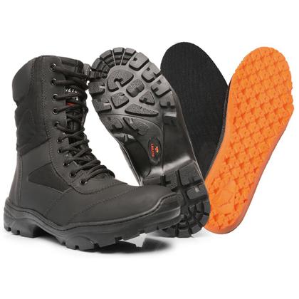 Imagem de Bota Coturno Militar Couro Adventure Cano Alto Fechamento Cadarço Biqueira Reforçada Sola Borracha