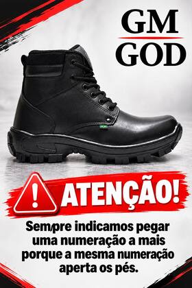 Imagem de Bota Coturno Preto 100 Couro com C.A bico PVC REF04 Preto
