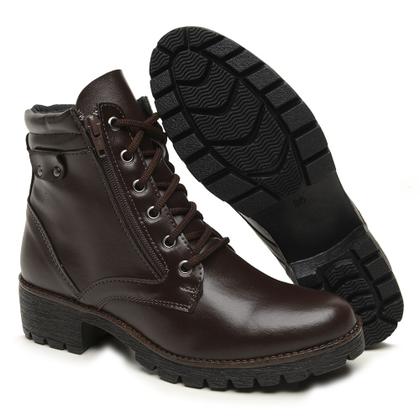 Imagem de Bota Coturno Sapato Feminina Sola Tratorada Cano Baixo Cadarço Macia Inverno Confortável Leve