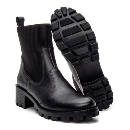 Imagem de Bota Coturno Tratorada Feminina em Couro Bravatto Preto