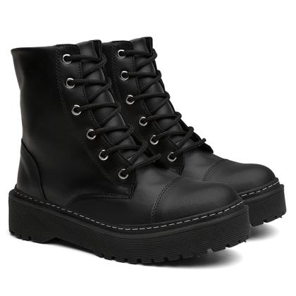 Imagem de Bota Coturno Tratorada Feminina Preto Cano Médio  Confortável e Estilosa