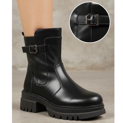Imagem de Bota Coturno Tratorado Mooncity Cano Baixo Salto Grosso 72265 Preto