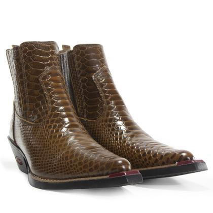 Imagem de Bota Country Masculina Couro Bico Fino Croco Conforto