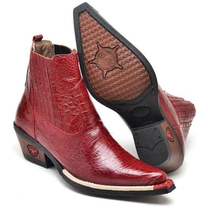 Imagem de Bota Country Masculina Couro Bico Fino Croco Conforto