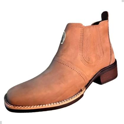 Imagem de Bota Country Texana Masculina Botina Cano Curto Baixo Tornozelo Couro Nobuck Bico Quadrado 3040