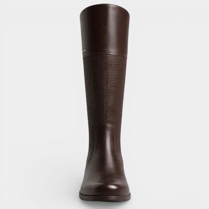 Imagem de Bota Couro Bottero Texturizada Cano Alto Feminina - Marrom Escuro - 35