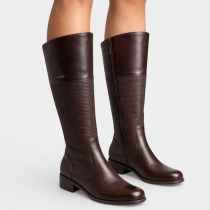 Imagem de Bota Couro Bottero Texturizada Cano Alto Feminina - Marrom Escuro - 35