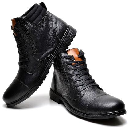 Imagem de Bota Couro Masculina Coturno Zíper Lateral Confortável Casual De Couro Cano Curto Salto Baixo