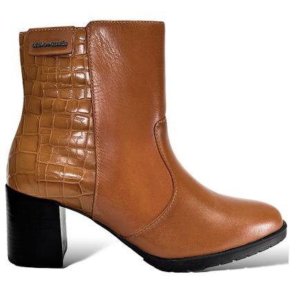 Imagem de Bota Cravo e Canela Croco Salto Médio Couro 1295CC Caramelo