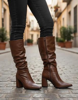 Salto Fino Bota Cano MÃ©dio CadarÃ§o Sapato Bota Cano MÃ©dio CadarÃ§o Zapatos Bota CadarÃ§o Marrom Bota
