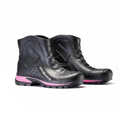 Imagem de Bota De Chuva Motoqueira Motogirl Pvc Cano Curto 100% Impermeável Preto com Rosa Pantaneiro