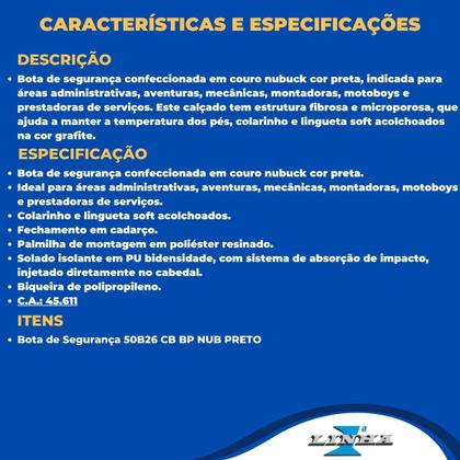 Imagem de Bota De Segurança Couro Nobuck Para Trabalho Marluvas 50B26 Cor:PretoTamanho:37