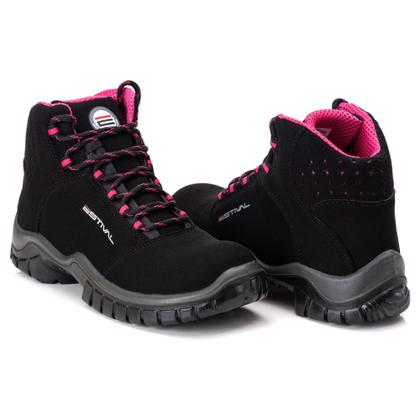 Imagem de Bota de Segurança em Microfibra Preto e Rosa Estival EN10071S2 CA 44558