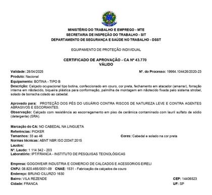 Imagem de Bota De Segurança Gogowear Falc Com C.A EPI Para Trabalho Masculina