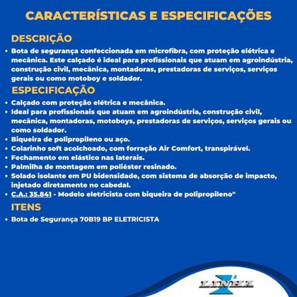 Imagem de Bota De Segurança Microfibra Marluvas Eletricista 70b19bp