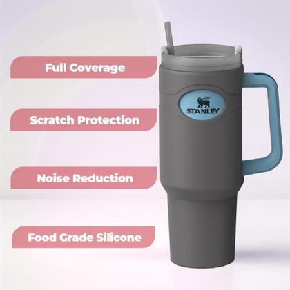 Imagem de Bota de silicone Ami.Todfo para Stanley Cup, protetor inferior de 40 onças e conjunto de palhas de reposição de 12 polegadas compatível com Stanley Tumbler Accessories Quencher com alça, capa de manga inteira antiderrapante (cinza)