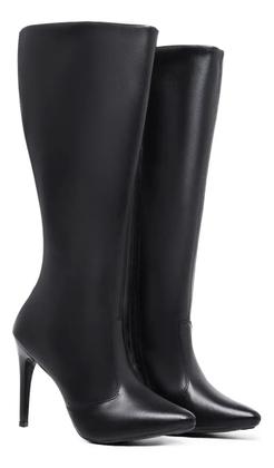 Imagem de Bota Feminia Montaria Cano Alto Coturno Longo Bico Fino Salto Agulha