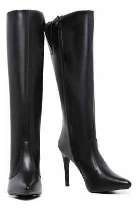 Imagem de Bota Feminia Montaria Cano Alto Coturno Longo Bico Fino Salto Agulha