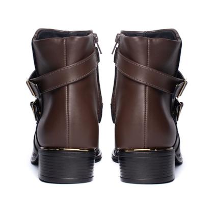 Imagem de Bota Feminina Beira Rio Cano Curto com Fivelas Marrom Escuro