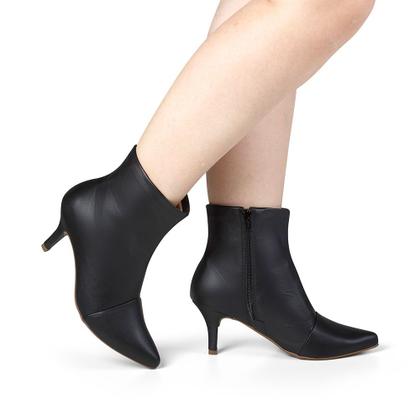 Imagem de Bota Feminina Bico Fino Cano Curto Salto Confortável Novo
