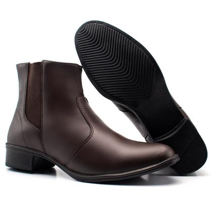 Imagem de Bota Feminina Botina Cano Curto Elástico Com Fivela Zíper Marrom