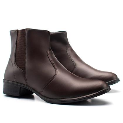 Imagem de Bota Feminina Botina Cano Curto Elástico Com Fivela Zíper Marrom