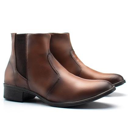 Imagem de Bota Feminina Botina Cano Curto Elástico Com Fivela Zíper Marrom