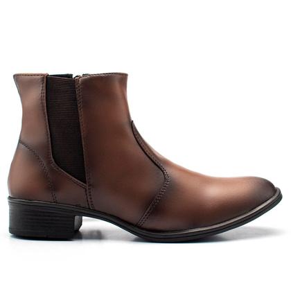 Imagem de Bota Feminina Botina Cano Curto Elástico Com Fivela Zíper Marrom