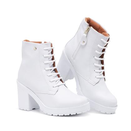 Imagem de Bota Feminina Branca Cano Curto Salto Alto com Zíper