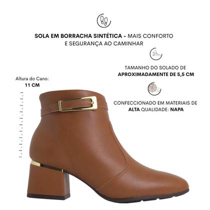 Imagem de Bota Feminina Cano Curto Salto Bloco Fivela Modare 7082.207 - Caramelo - 38