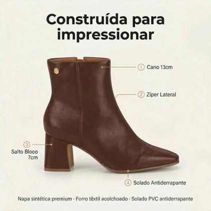 Imagem de Bota Feminina Cano Curto Salto Bloco Médio Vizzano 3109.100 - Café - 34