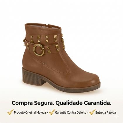 Imagem de Bota Feminina Cano Curto Salto Tachas Moleca 5354.201 - Caramelo - 36
