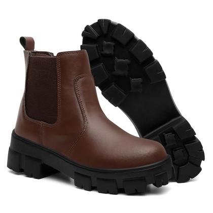 Imagem de Bota Feminina Cano Curto Tratorada Salto Baixo Chelsea