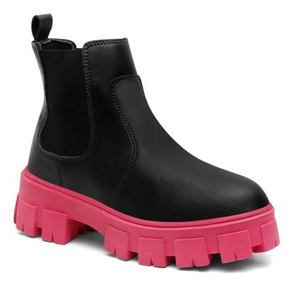 Imagem de Bota Feminina Cano Curto Tratorada Salto Baixo Chelsea