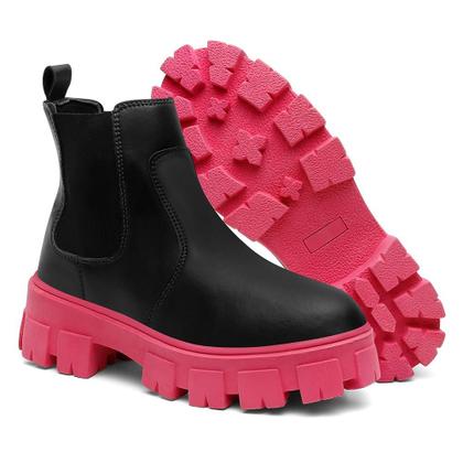 Imagem de Bota Feminina Cano Curto Tratorada Salto Baixo Chelsea