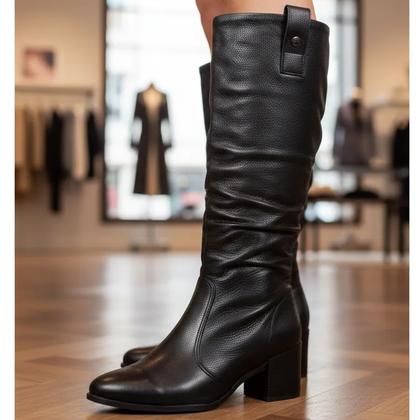 Imagem de Bota Feminina Cano Longo Bottero Couro Salto Grosso 346920 Preto