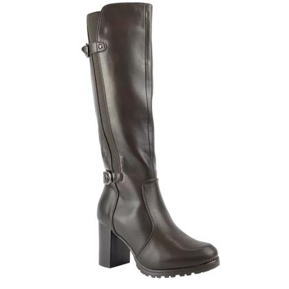 Imagem de Bota Feminina Cano Longo Maleável Salto Alto com Aplique de Fivela Mooncity 73176