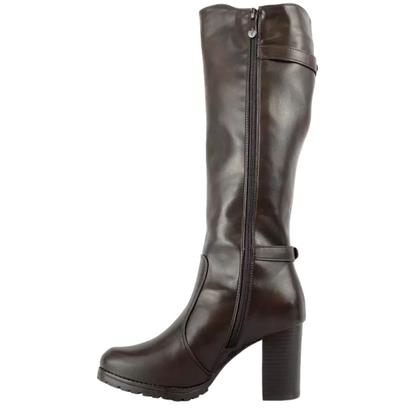 Imagem de Bota Feminina Cano Longo Maleável Salto Alto com Aplique de Fivela Mooncity 73176