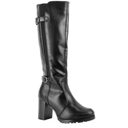 Imagem de Bota Feminina Cano Longo Maleável Salto Alto com Aplique de Fivela Mooncity 73176