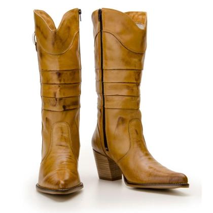 Imagem de Bota Feminina Cano Longo Texana Couro Recorte Capelli Boots Marrom Claro 39