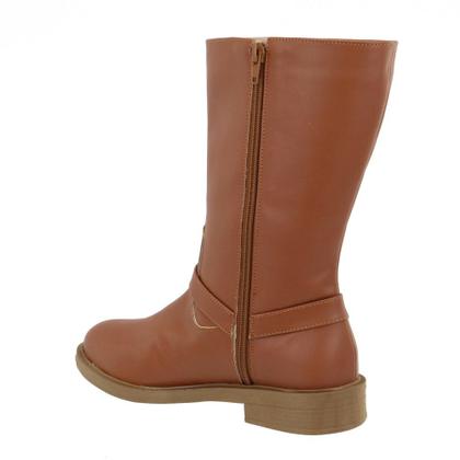 Imagem de Bota Feminina Cano Médio Biker Rasteira Caramelo