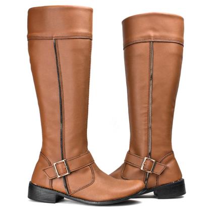 Imagem de Bota Feminina Caramelo Cano Longo Tipo Montaria Detalhe Em Fivela