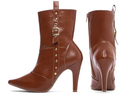Imagem de Bota Feminina Caramelo Elegante com Fivela Salto Conforto